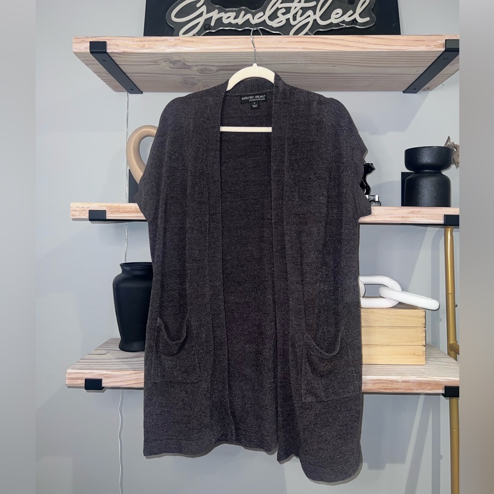 Barefoot Dreams NWT CozyChic Ultra Lite Sleeveless Long Cardi Gray Cardigan M - Picture 5 of 8